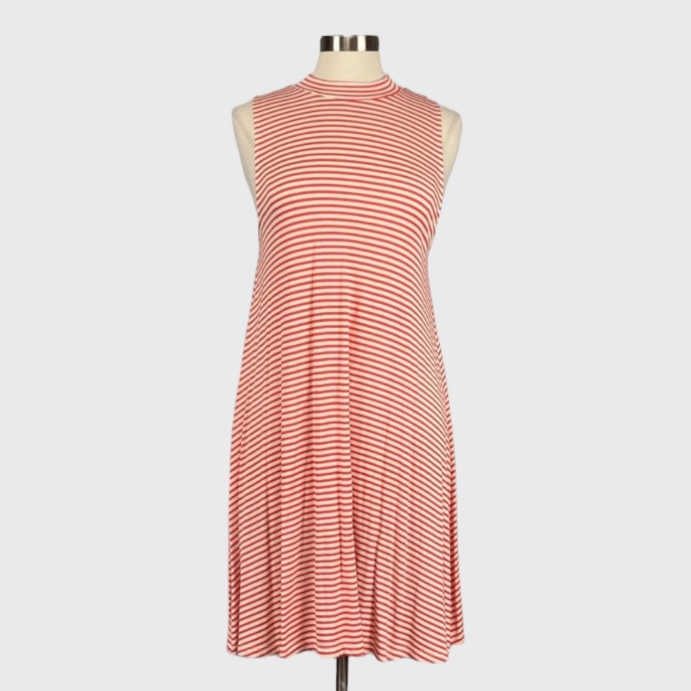 Gianni Bini Womens Sleeveless Mock Neck Dress Coral Orange Stripe size Large